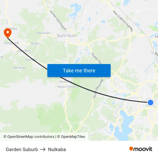 Garden Suburb to Nulkaba map