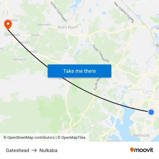 Gateshead to Nulkaba map