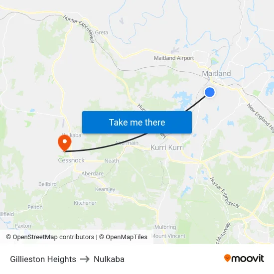 Gillieston Heights to Nulkaba map