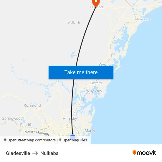 Gladesville to Nulkaba map