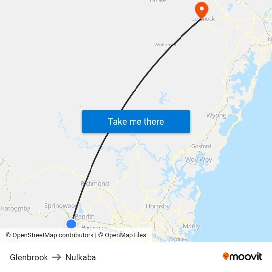 Glenbrook to Nulkaba map