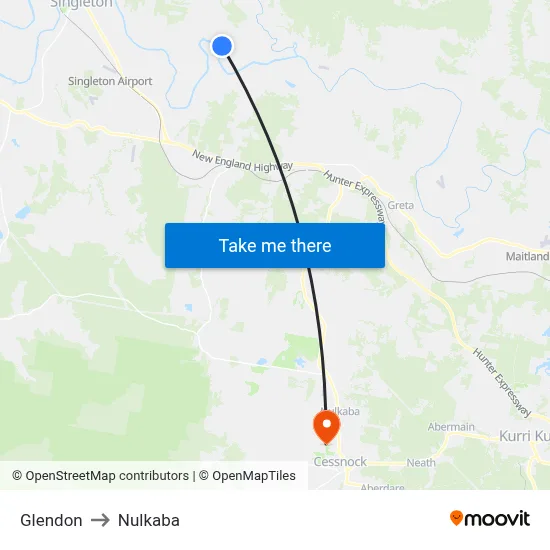 Glendon to Nulkaba map