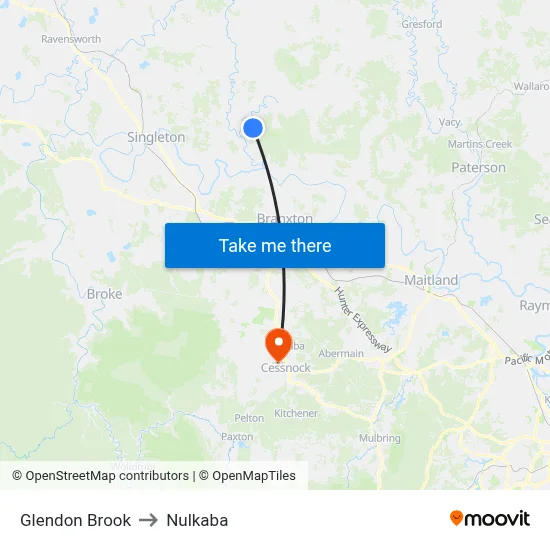Glendon Brook to Nulkaba map