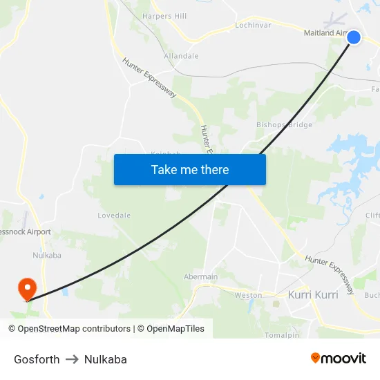 Gosforth to Nulkaba map