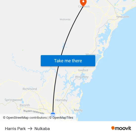 Harris Park to Nulkaba map