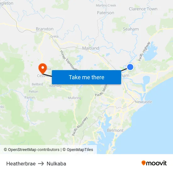 Heatherbrae to Nulkaba map