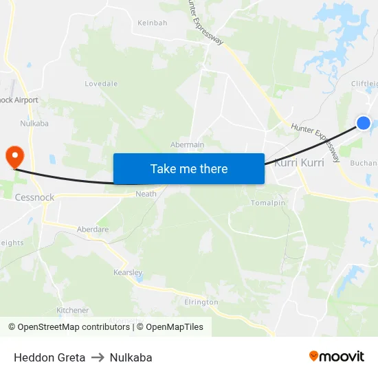 Heddon Greta to Nulkaba map