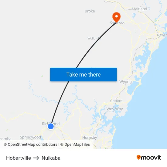 Hobartville to Nulkaba map