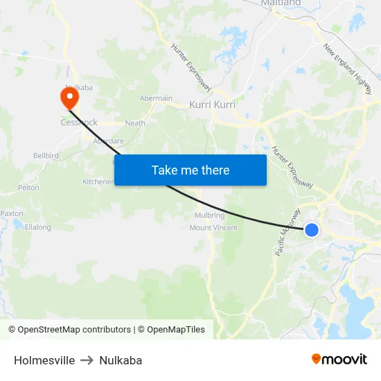 Holmesville to Nulkaba map