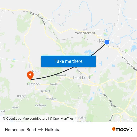 Horseshoe Bend to Nulkaba map