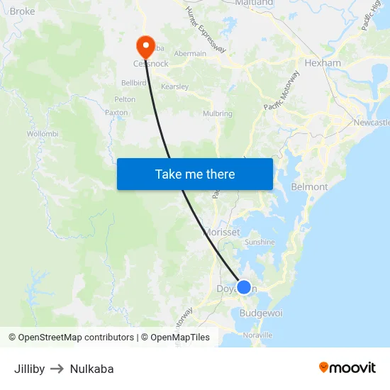 Jilliby to Nulkaba map