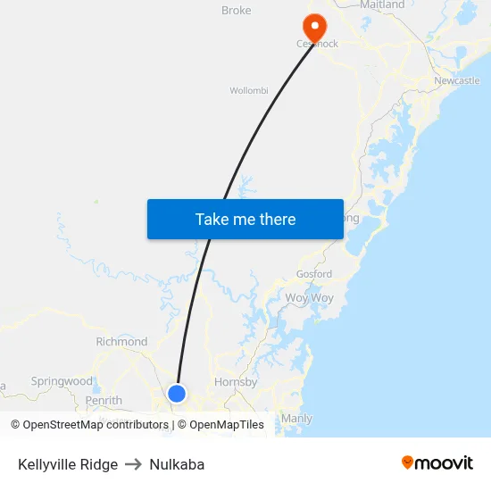 Kellyville Ridge to Nulkaba map