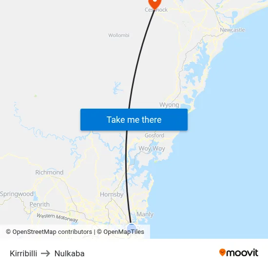 Kirribilli to Nulkaba map