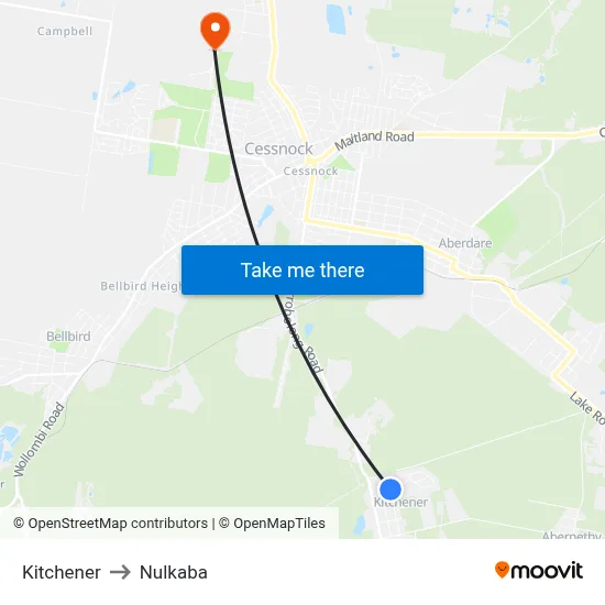 Kitchener to Nulkaba map