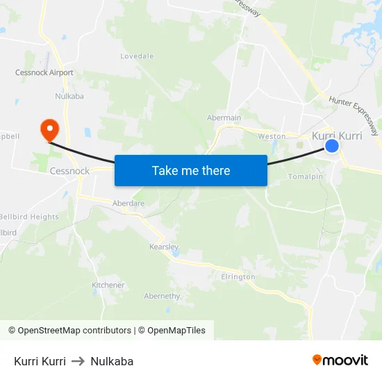 Kurri Kurri to Nulkaba map
