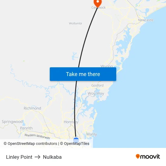 Linley Point to Nulkaba map
