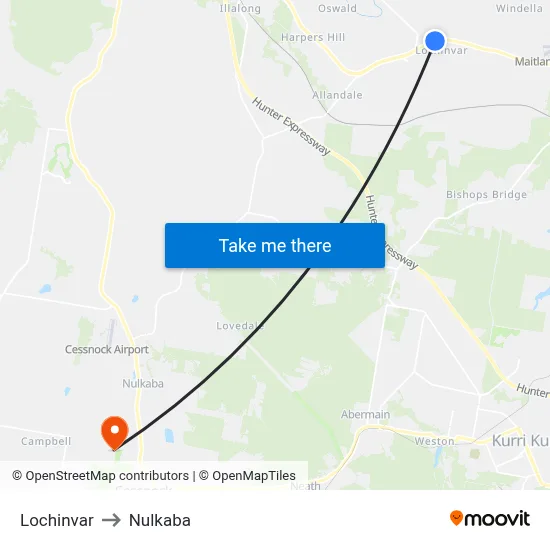 Lochinvar to Nulkaba map