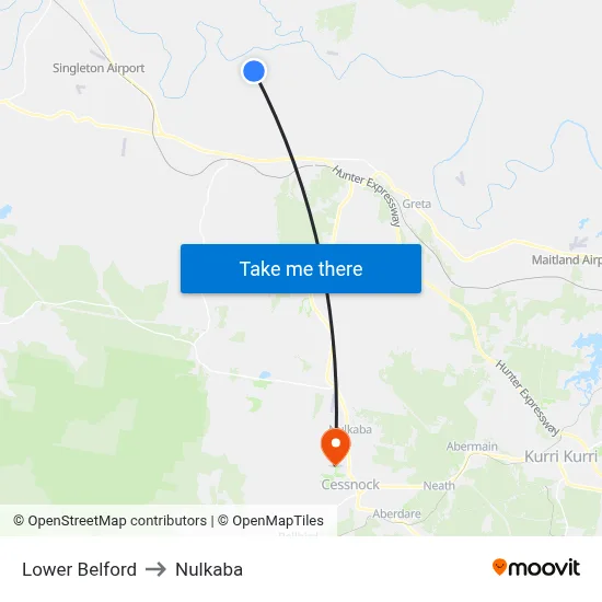 Lower Belford to Nulkaba map