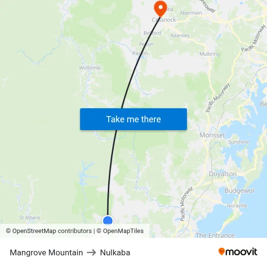 Mangrove Mountain to Nulkaba map