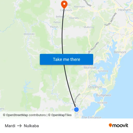 Mardi to Nulkaba map