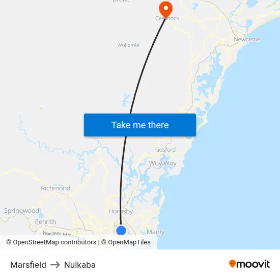 Marsfield to Nulkaba map