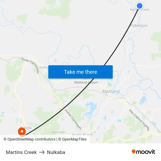 Martins Creek to Nulkaba map