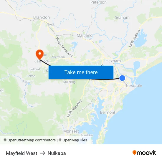 Mayfield West to Nulkaba map