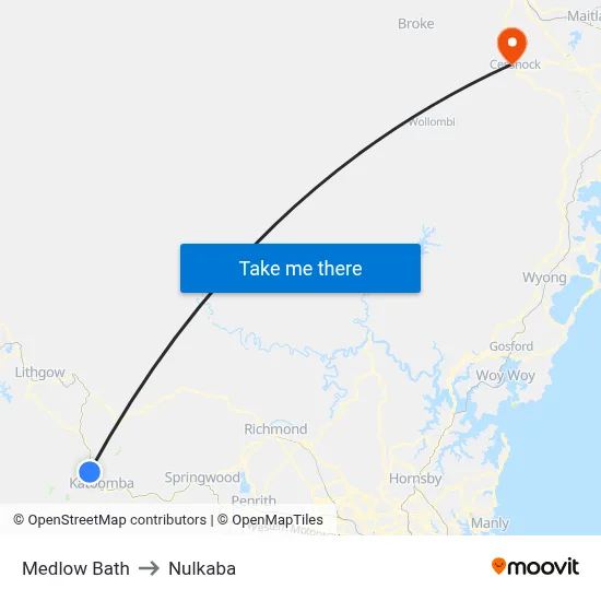 Medlow Bath to Nulkaba map