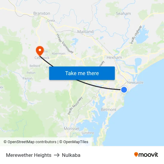 Merewether Heights to Nulkaba map