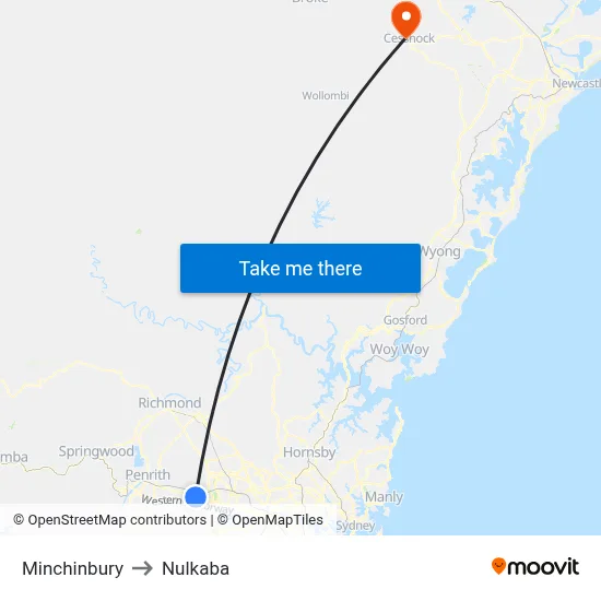 Minchinbury to Nulkaba map