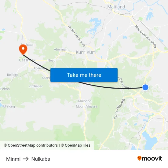 Minmi to Nulkaba map