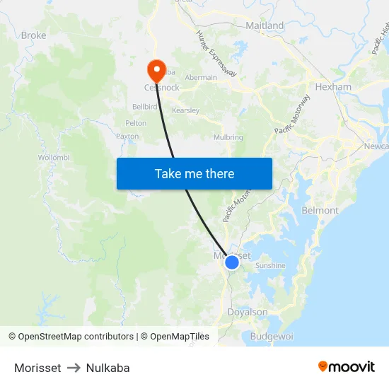 Morisset to Nulkaba map