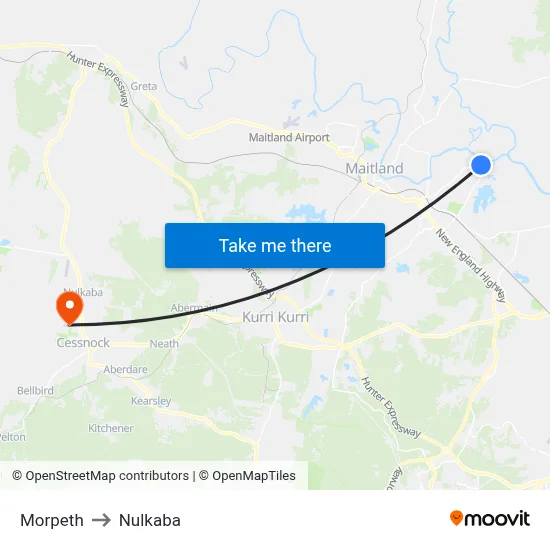 Morpeth to Nulkaba map