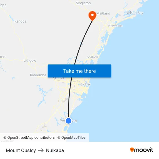 Mount Ousley to Nulkaba map