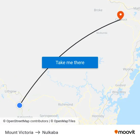 Mount Victoria to Nulkaba map