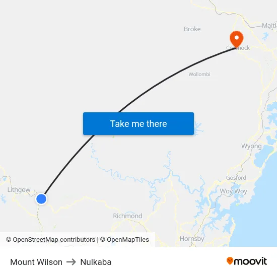Mount Wilson to Nulkaba map