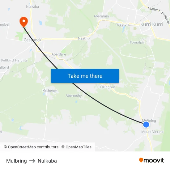 Mulbring to Nulkaba map