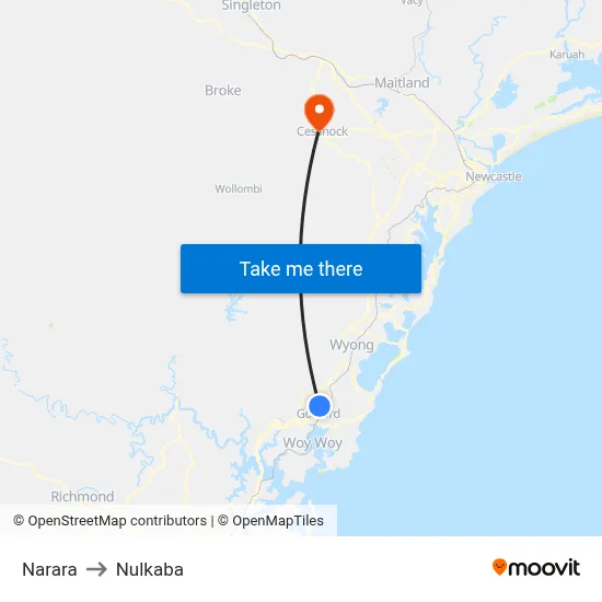 Narara to Nulkaba map