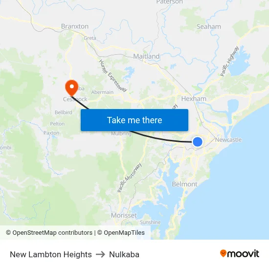 New Lambton Heights to Nulkaba map