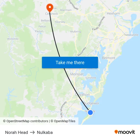 Norah Head to Nulkaba map
