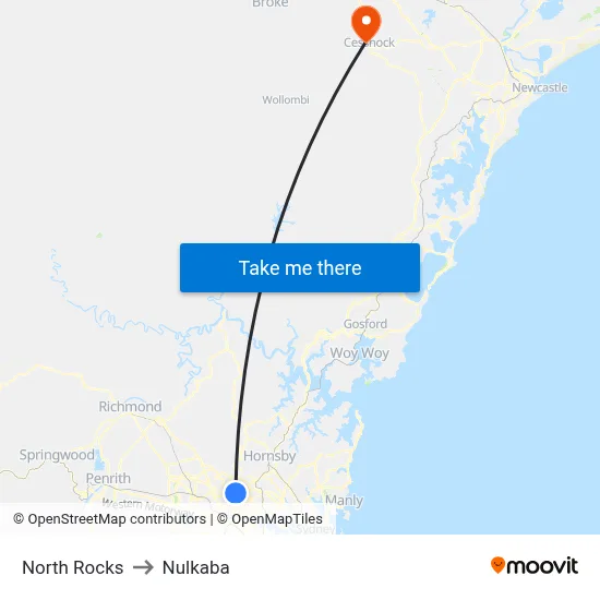 North Rocks to Nulkaba map