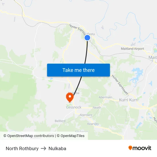 North Rothbury to Nulkaba map
