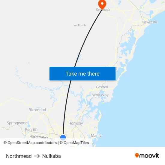 Northmead to Nulkaba map