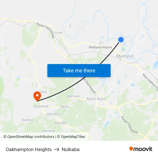 Oakhampton Heights to Nulkaba map