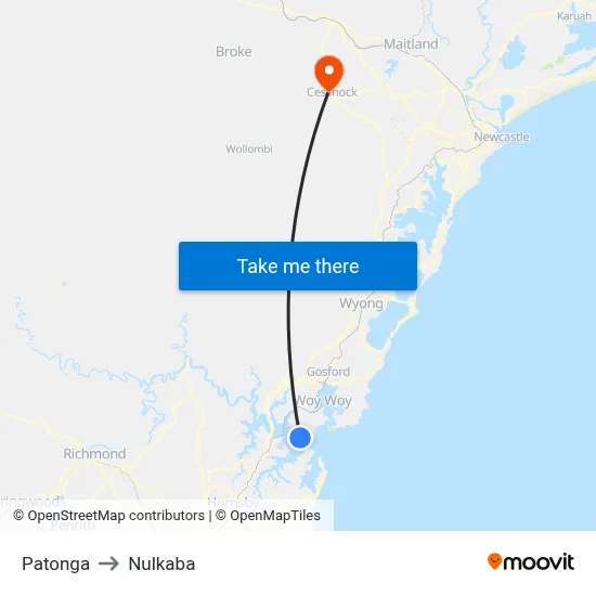 Patonga to Nulkaba map