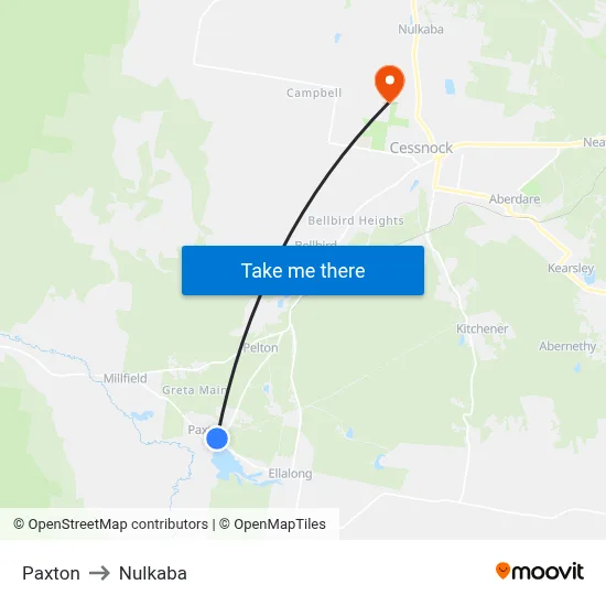 Paxton to Nulkaba map