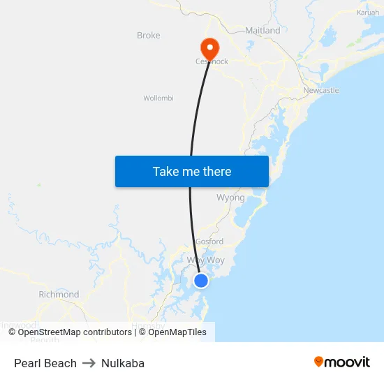 Pearl Beach to Nulkaba map