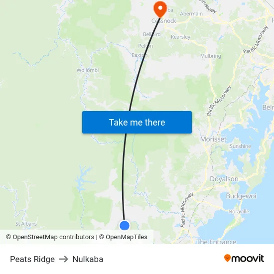 Peats Ridge to Nulkaba map