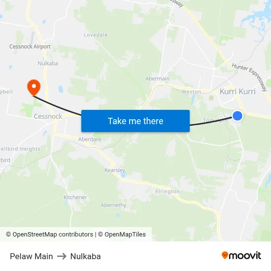 Pelaw Main to Nulkaba map