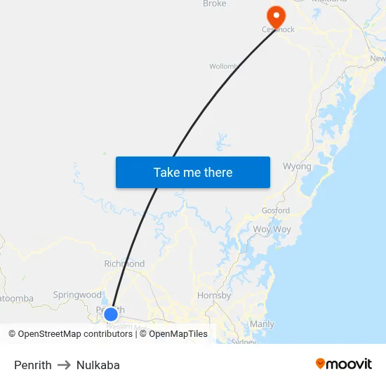 Penrith to Nulkaba map